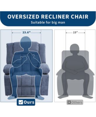 Large Recliner Chair, Manual Reclining Sofa with Massage and Heat, Comfy Sofa Chair with 3 Positions, 2 Side Pockets