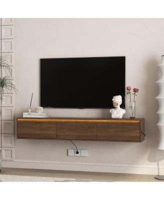 Floating TV Stand with LED Lights & Power Outlet