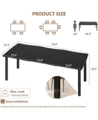 Rectangular Dining Table for 6-8 70.9" Minimalist Table with Wave Irregular Edge Thick MDF Top and Metal Frame Waterproof Scratch