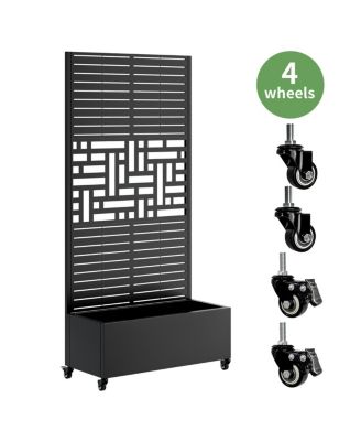 Metal Planter Box with Trellis, 73"x35"x16 Raised Garden Bed with Wheels