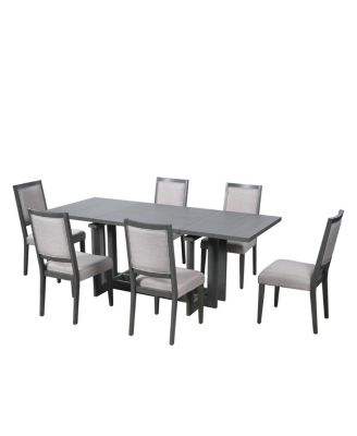 Rustic 82" Extendable Dining Table Set with 6 Upholstered Chairs
