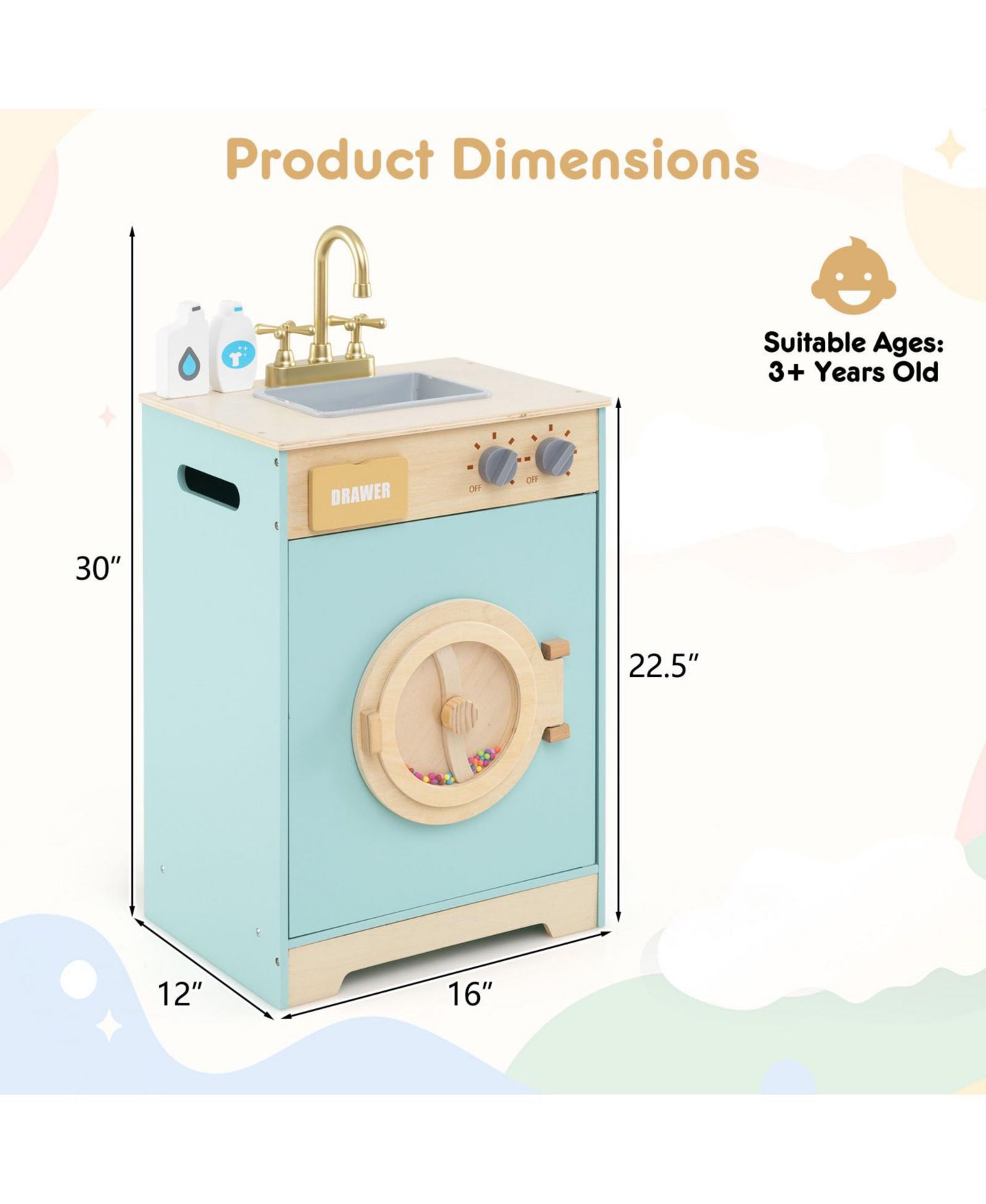 Детская игрушка Slickblue Removable Sink Washing Machine Toy, от 3 лет, цвет: Синий — фото 4