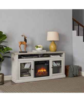 Contemporary Media Stand with Fireplace Insert, 60"W
