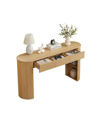 Retro Console Table with Storage, 3 Drawers, Slat Aesthetic, Entryway/Living Room