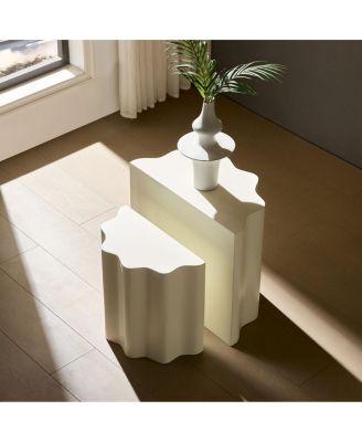 Modern Fiberglass Wavy Edge Coffee & Entryway Table Set - No Assembly