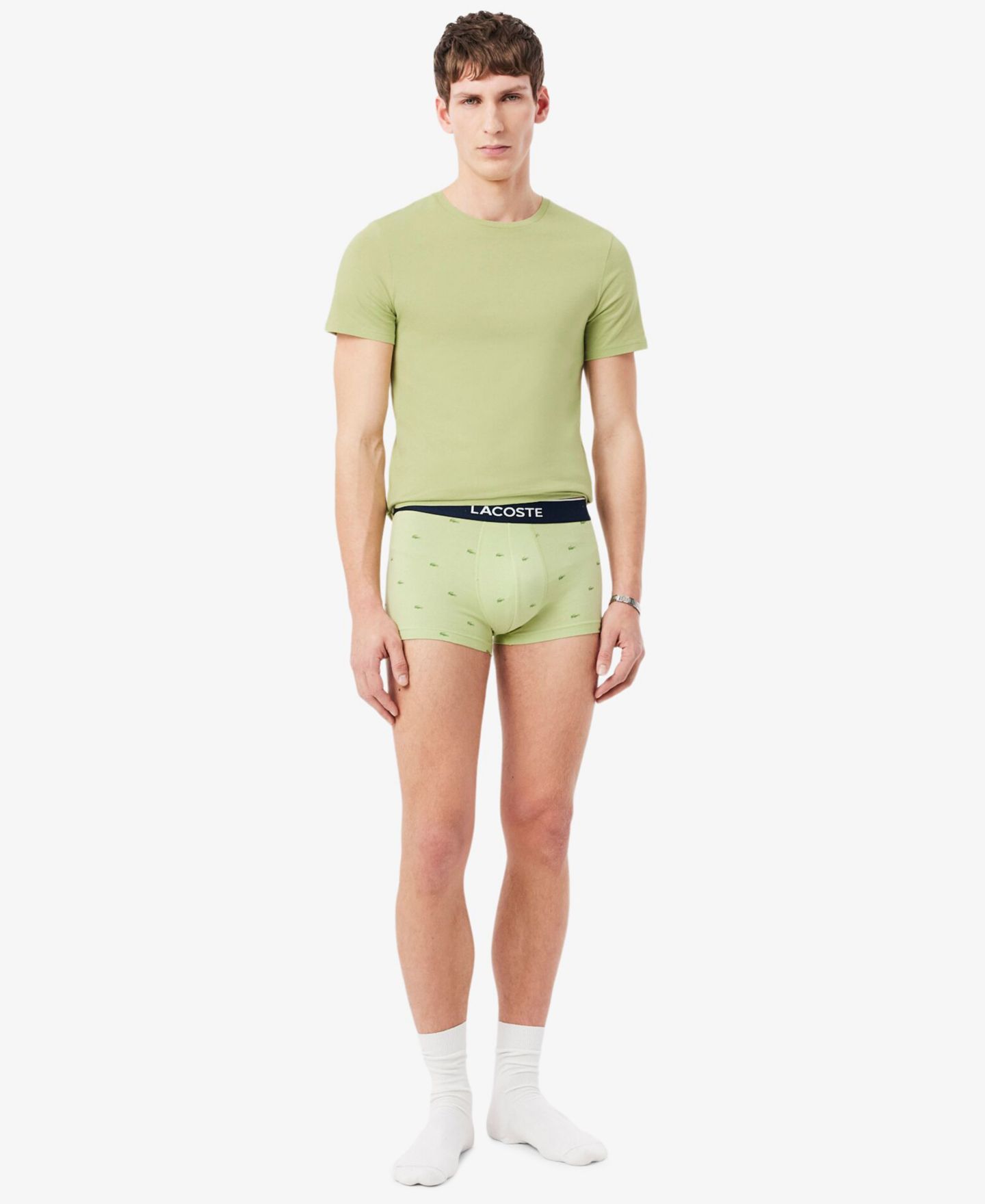 Мужские футболки Lacoste Slim-Fit Crewneck T-Shirt, 3-Pack Gift Set, цвет: Берёзовый / Зелёный чёрный — фото 3