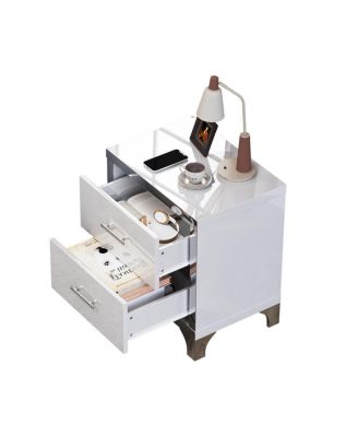High Gloss Mirrored 2-Drawer Nightstand - Modern Bedside End Table
