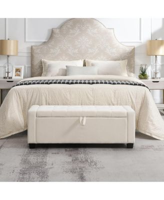 48" Storage Ottoman Bench with Safety Hinge, Upholstered Entryway Seating