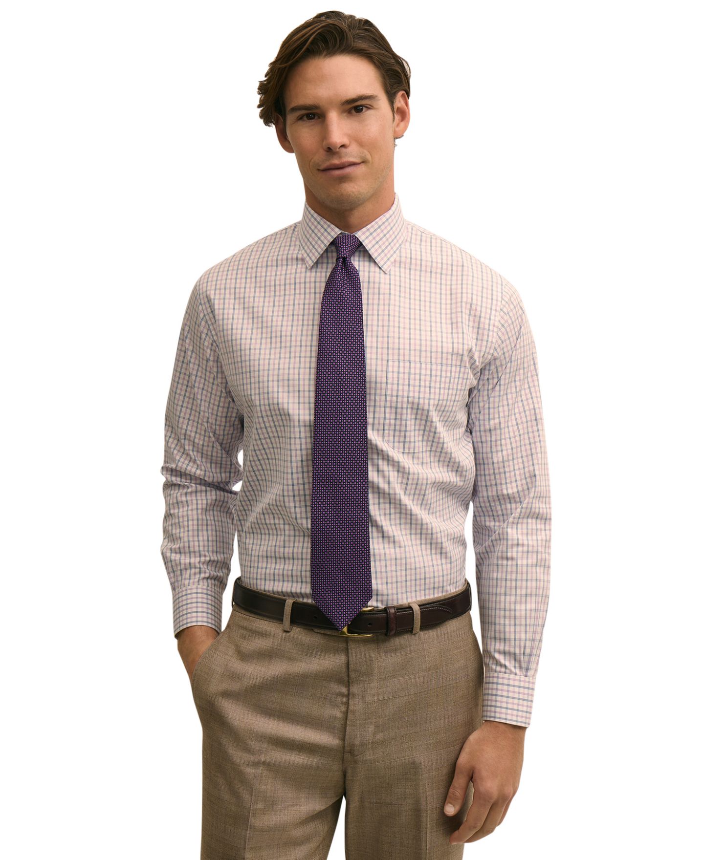 Мужская рубашка Brooks Brothers Regular-Fit Dress Shirt, цвет: Фиолетовый — фото 1