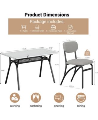 Dining Table Set for 4 Modern Kitchen Table and Chairs Set Boucle Chairs Sets Dining Table with Storage Shelf and Metal Legs