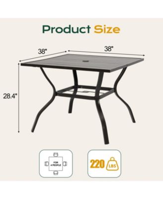 Patio Dining Table for 4, 38'' Square Metal Outdoor Patio Table with Umbrella Hole, Outdoor Dining Table for Deck, Yard, Poolside, Porch