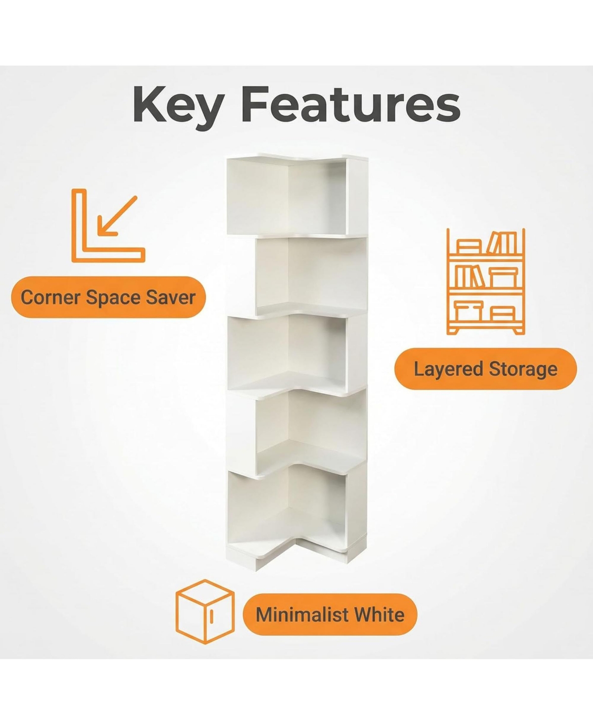 Rainsken 5 Tier Corner Bookshelf