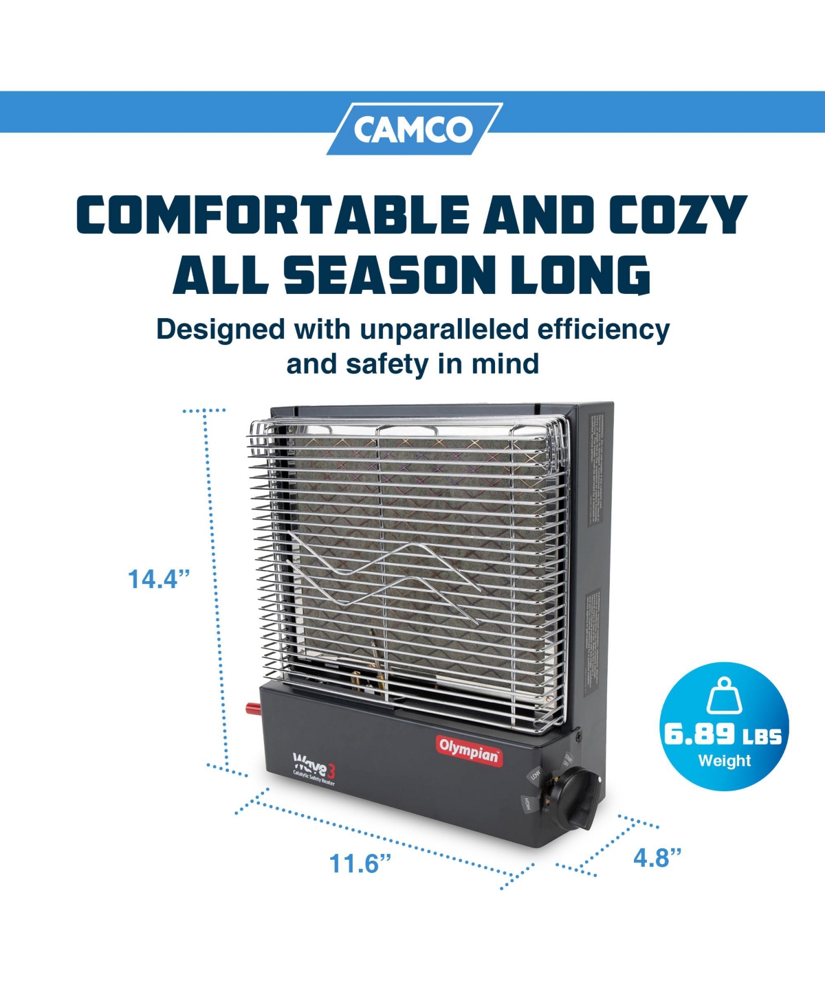 Camco Olympian Wave-3 Portable Catalytic Safety Heater for Rv Use, 3,000 Btu