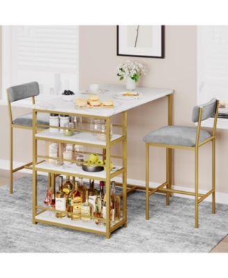 Dining Table Set for 2 Kitchen Table and Upholstered Chairs for 2 3 Piece Counter Height Bar Kitchen Table Set with 3 Storage Shelves