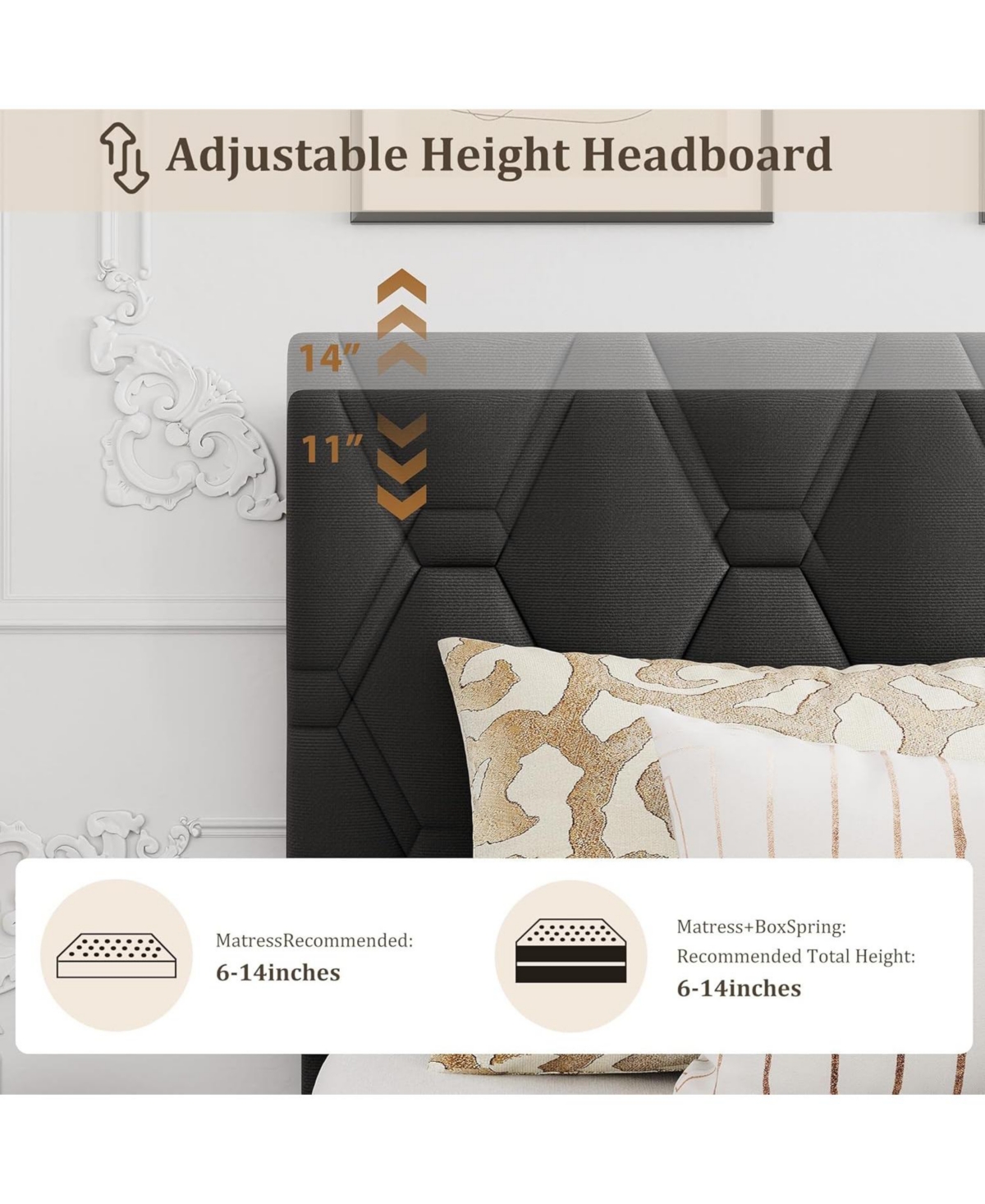 gaomon Bed Frame with Upholstered Headboard,Heavy-Duty Platform Bed Frame with Strong Wood Slats