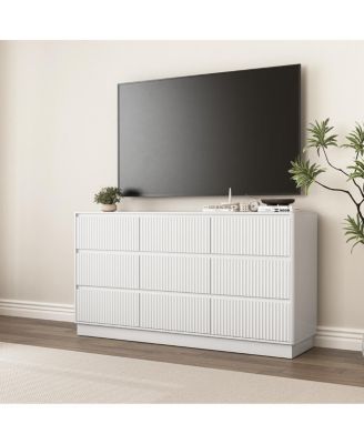 9 Drawer 63" Wide Wood Dresser, Modern Long TV Stand