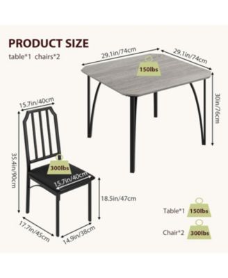 Dining Table Set for 2 With Chamfer Design 3-Piece Kitchen Table and Chairs With Cushioned PU Seats Compact and Sturdy MDF With Steel