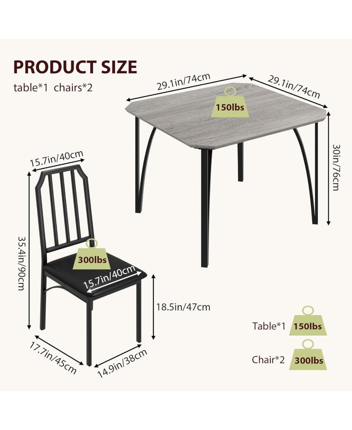 gaomon Dining Table Set for 2 With Chamfer Design 3-Piece Kitchen Table and Chairs With Cushioned Pu Seats Compact and Sturdy Mdf With Steel