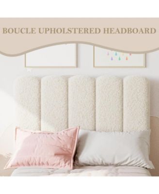 Twin XL Bed Frame, Boucle Upholstered Platform Bed with Wave Headboard Easy Assembly, Wooden Slats Support, No Box Spring Needed,