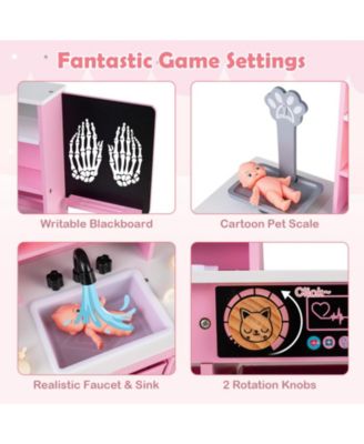 Wooden Doctor Office Playset Medical Center Toy with Blackboard