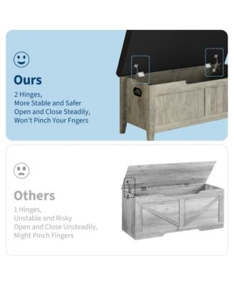 39.4" Wooden Flip-Top Storage Bench - 2 Safety Hinges Large Entryway Trunk Organizer