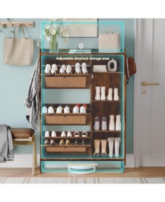 Rattan Narrow Entryway Shoe Cabinet - 3 Flip Drawers with Adjustable Shelves Storage Organizer