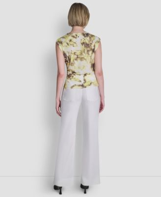 Petite Printed Knit Crew Neck Top