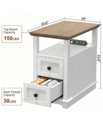 Drawer End Table with Charging Station for Living Room and Bedroom