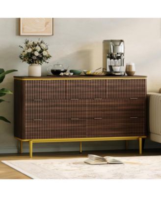 7 Drawers Dresser for Bedroom, 54in Wide Fluted Chest of Drawers Dresser Wood Storage Cabinet Curved Design TV Stand with Metal Handles