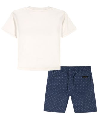 Boys' 2T-7 Relaxed Logo T-Shirt and Printed Poplin Shorts, 2-Piece Set