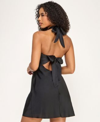 Juniors' Tie-Back Satin A-Line Dress