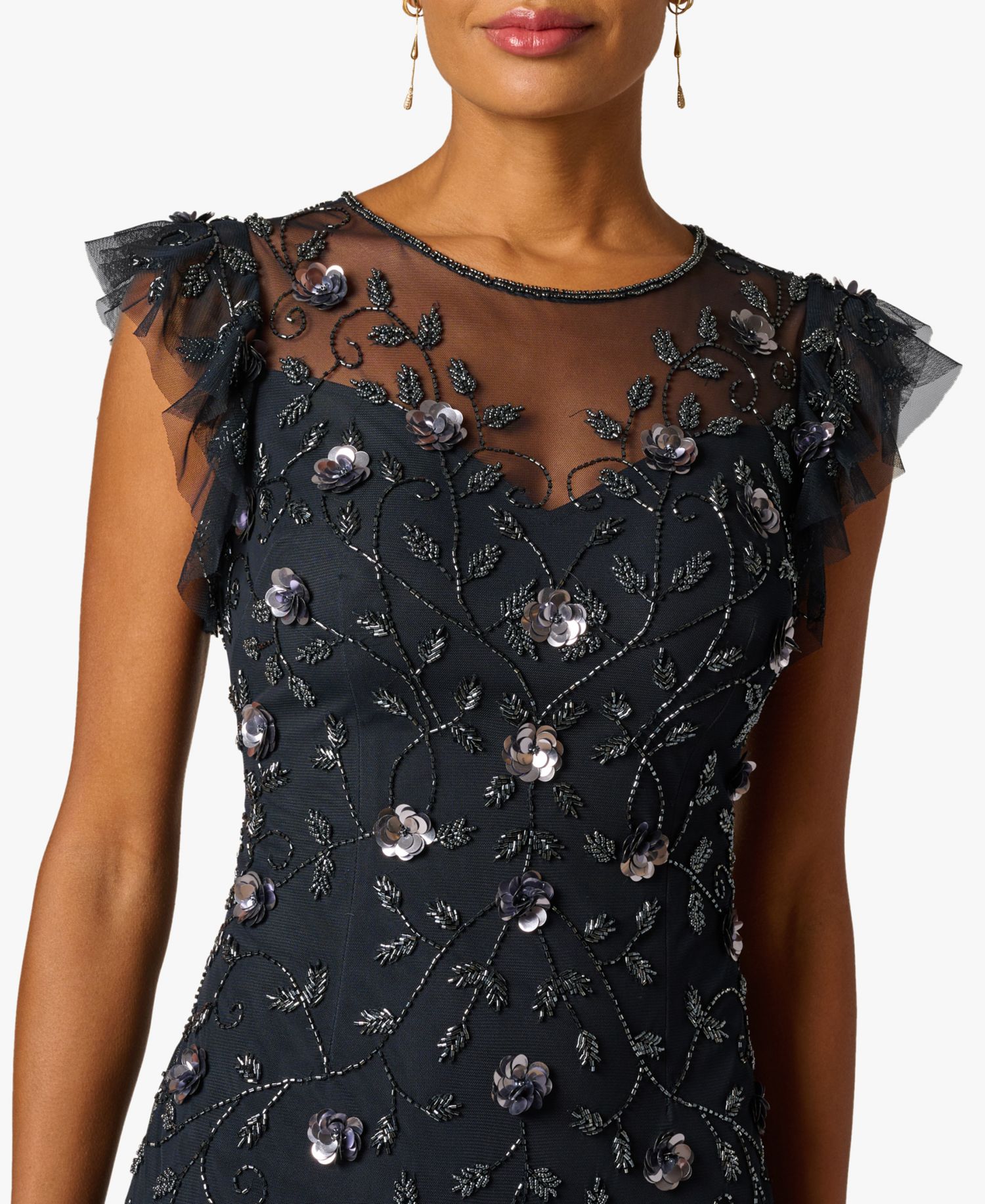 Petite Bead Mesh Ball Gown
