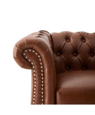 Chesterfield Club Chair with Scrolled Arms, Nailhead Trim, and Solid Wood Legs