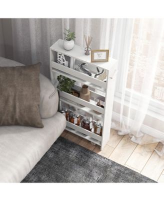 Narrow Mobile Serving Cart with Open Shelves for Kitchen Bathroom Living Room