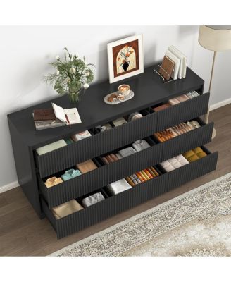 9 Drawer 63" Wide Wood Dresser, Modern Long TV Stand