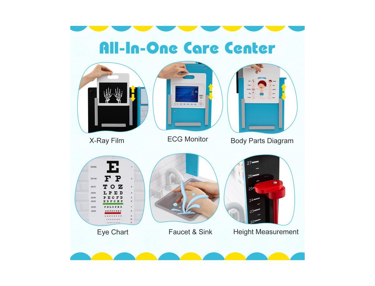 Slickblue Kids Wooden Medical Center Doctor Playset with Exam Area