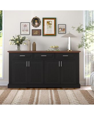  63" Fluted Sideboard Buffet Cabinet with Storage, Modern Coffee Bar Station