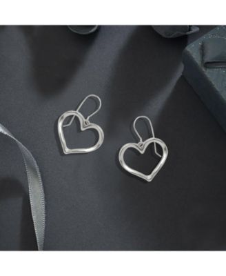 925 Sterling Silver Large Open Heart Dangle Hook Earrings