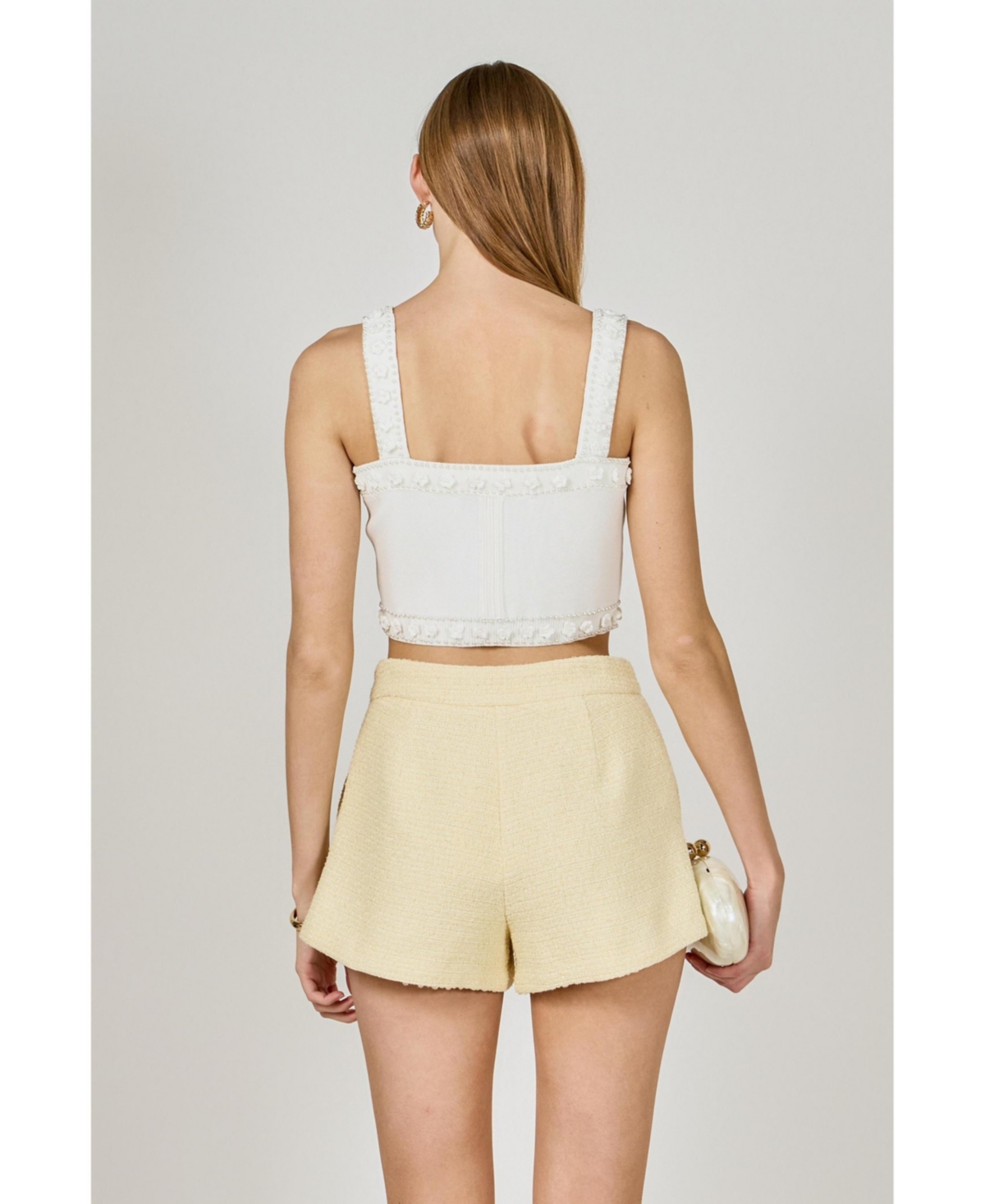 endless rose Women's Flower and Pearl Trim Knit Top