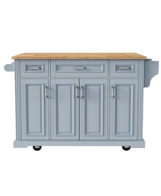 54" Large Kitchen Island with Drop Leaf, Rolling Cart with 4 Doors, 3 Drawers,