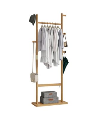 Solid Wood Coat Rack, Freestanding Clothes Organizer with Hanging Rod, Hooks, Storage Stand for Coats and Bags, Perfect for Entryway