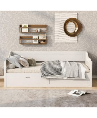 Wooden Daybed with Trundle, Storage Drawers, Extendable Sofa Bed