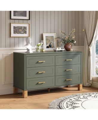 Streamdale 6-Drawer Dresser with Metal Handles & Solid Wood Legs