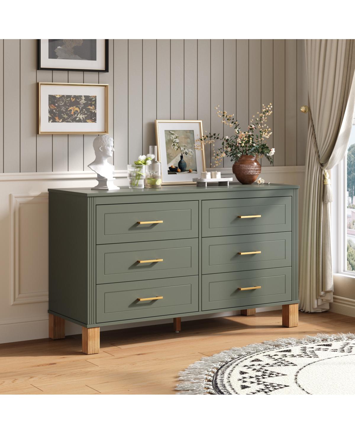 Streamdale 6-Drawer Dresser with Metal Handles & Solid Wood Legs