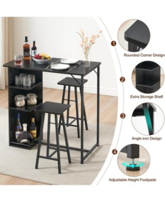 Small Bar Table and Chairs Set for 2 3-Piece Bar Table Set with 3 Tier Storage Shelves Space Saving Table for Small Apartment Dining Room