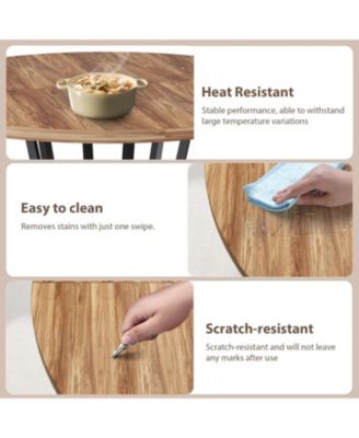 Round Dining Table for 4-6 Farmhouse Kitchen Table with Storage Circle Dinner Tables for Kitchen Dining Room Living Room