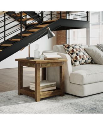 Reclamation 24" Square Reclaimed Wood End Table with Storage Shelf – Rustic Accent Side Table