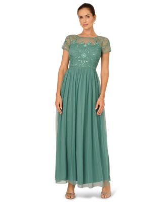 Women's Boat-Neck Beaded Mesh Dress