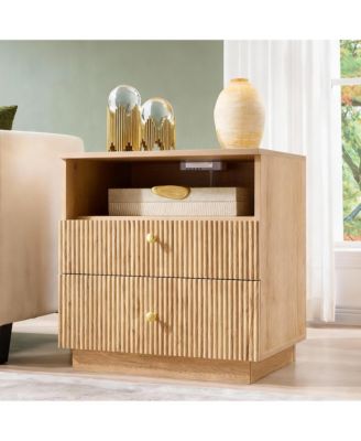 Wave Pattern Nightstand with Charging, Drawer, and Shelf