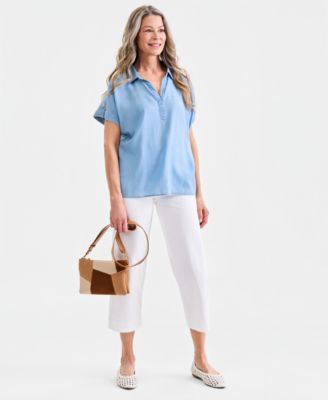 Women's Chambray Collared Popover Top
